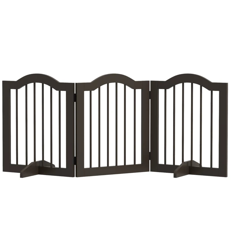 24" Freestanding Pet Gate For Dogs with 2 Support Feet, Coffee