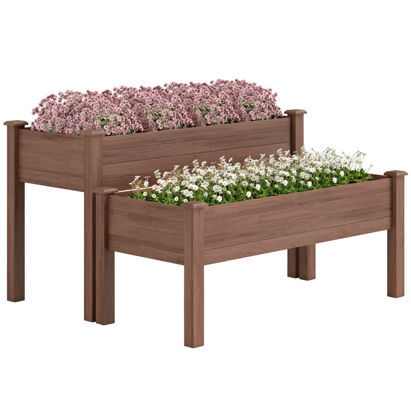 2 Tiers Raised Garden Bed, Wooden Elevated Planter Box with Legs, Gardening Planting Bed, Carbonised