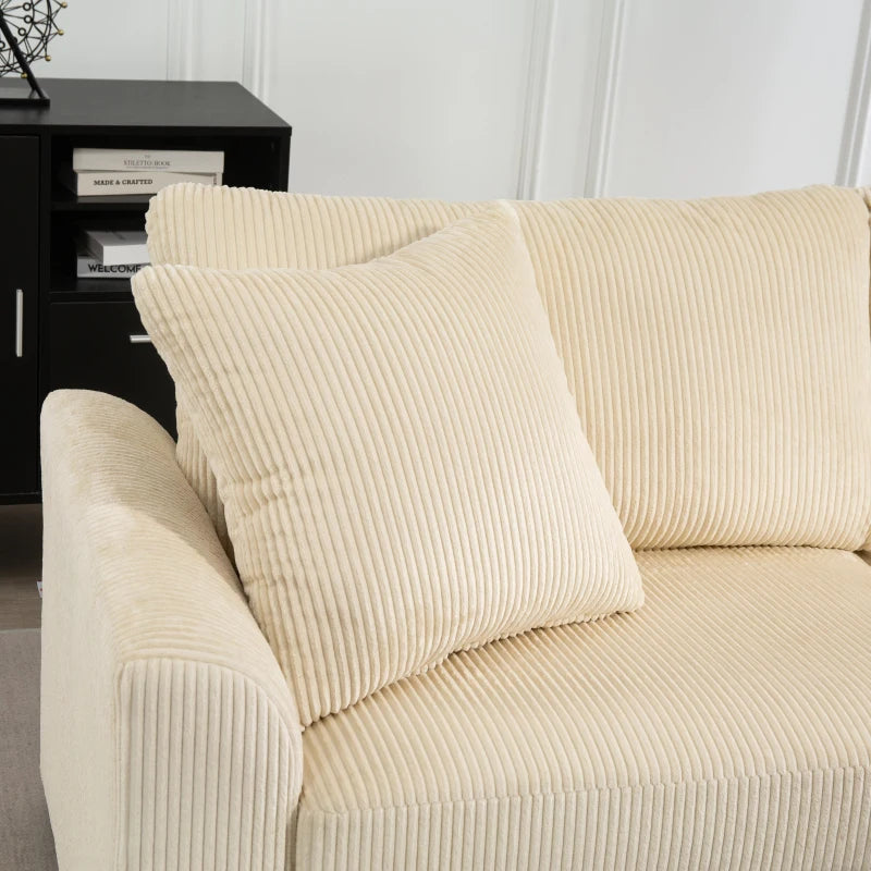 3 Seater Sofa, 83.5" Modern Upholstered Couch with Pocket Spring and 2 Scatter Cushions for Living Room, Cream White