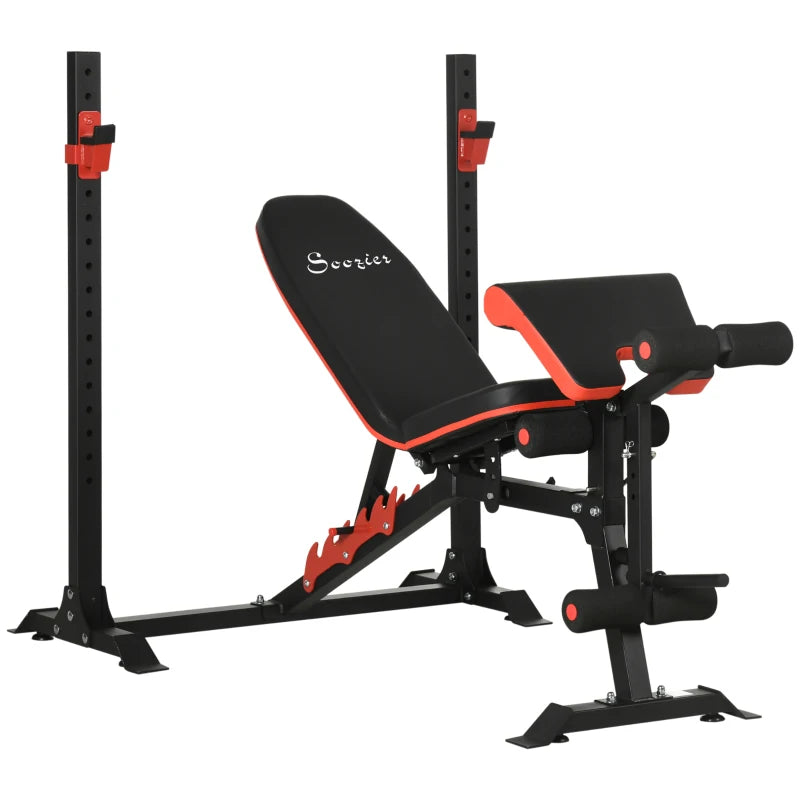 Soozier Adjustable Weight Bench with Squat Rack, Preacher Curl Pad and Leg Developer, Home Gym Bench for Full Body Workout