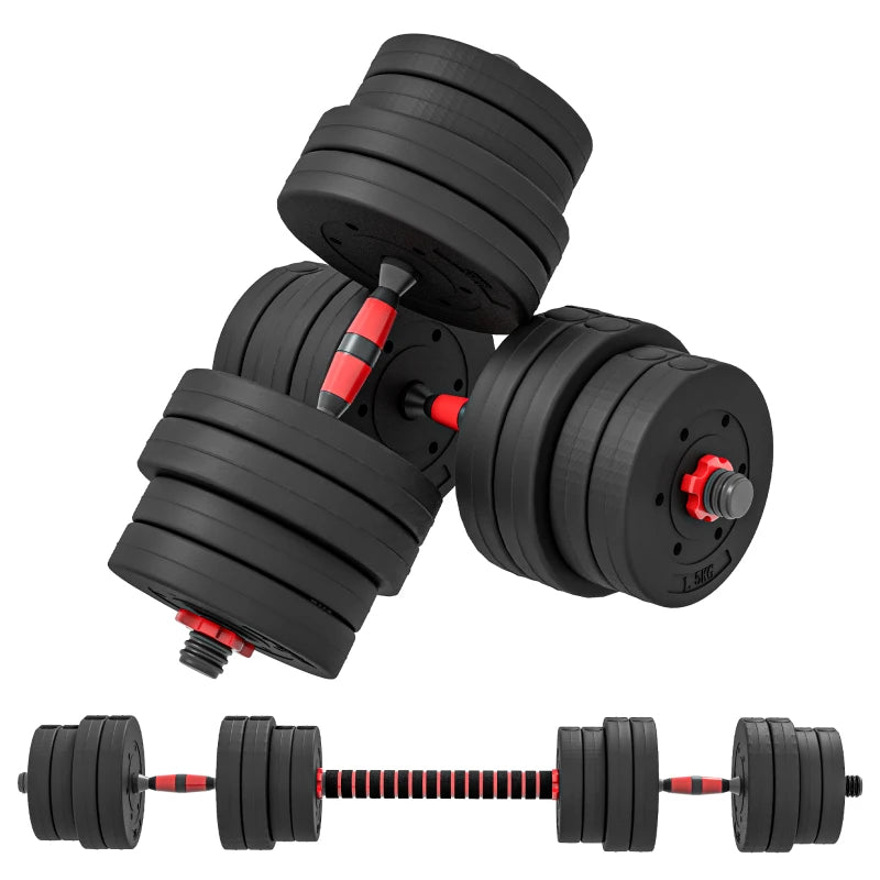 Soozier 66lbs 2-in-1 Adjustable Dumbbells Weight Set, Dumbbell Hand Weights Barbell for Body Fitness, Lifting Training for Home, Office, Gym, Black and Red