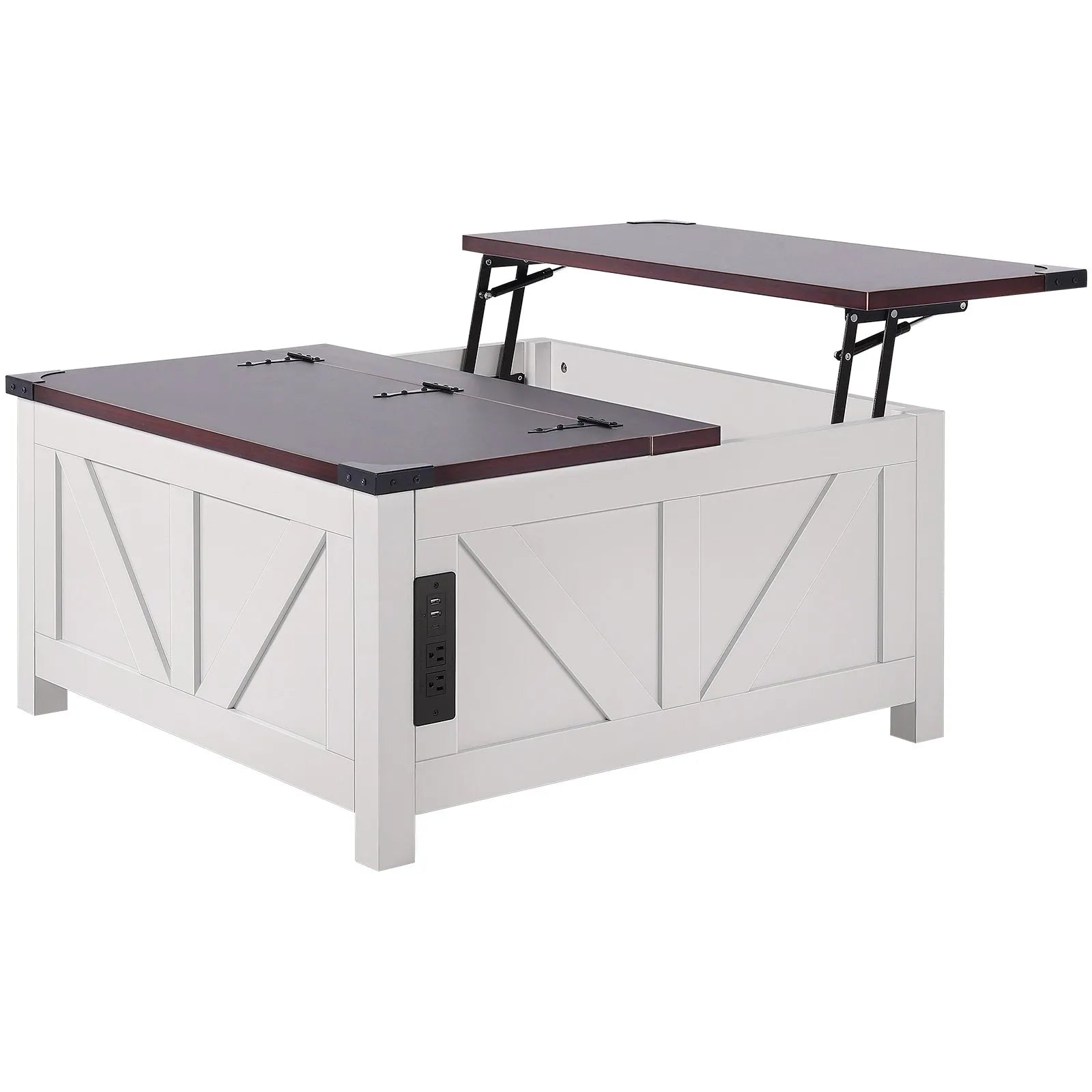 VEVOR 36" Farmhouse Coffee Table Hinged Lift Top Square Table with  Power Strip