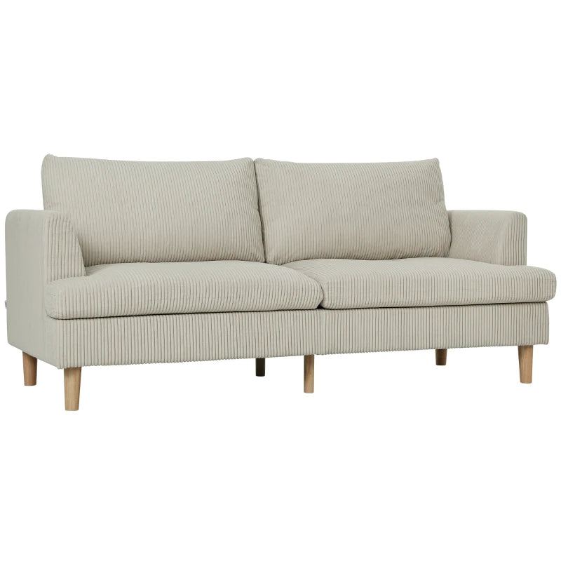 3 Seater Sofa, 74" Modern Corduroy Upholstered Couch with Thick Spring Cushions, Solid Wood Legs, Armrests, Beige