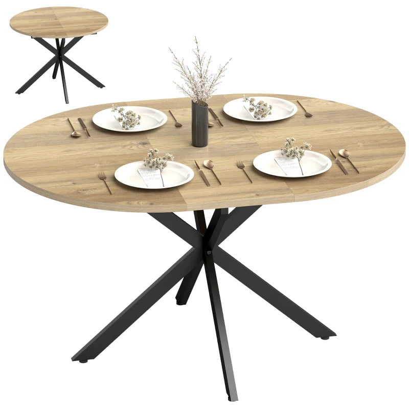 39.5"-53" Extendable Dining Table for 4-6, Industrial Kitchen Table with Butterfly Leaf and X-Shape Base, Natural Wood