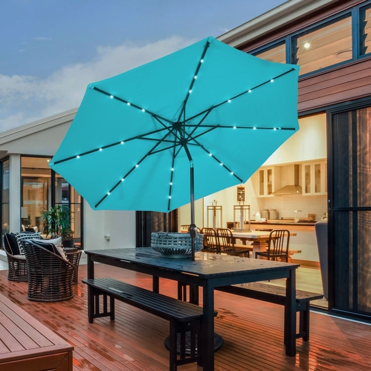 10 Feet Outdoor Patio Umbrella with Bright Solar LED Lights-Turquoise