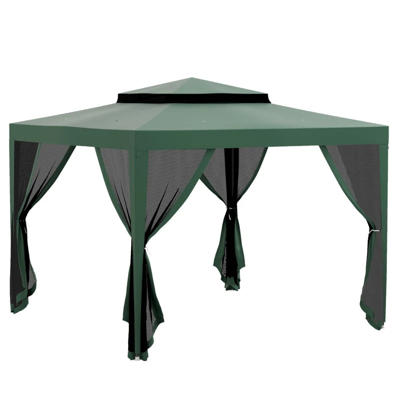 10' x 10' Outdoor Canopy Tent Party Tent with Mesh Netting and Double Tier Roof for Backyard, Garden, Patio, Green