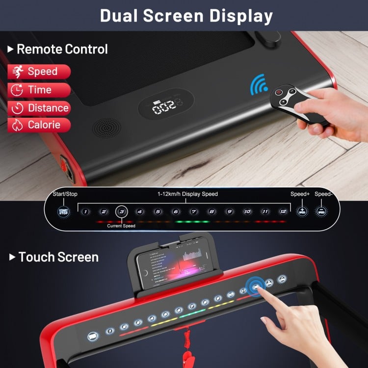 2-in-1 Electric Motorized Health and Fitness Folding Treadmill with Dual Display and Speaker