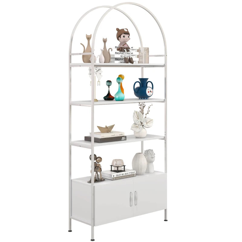 4-Tier Arched Shelving Unit with Cabinet, Bookshelf for Living Room, Office, 31.5" x 11.8" x 73.6", White