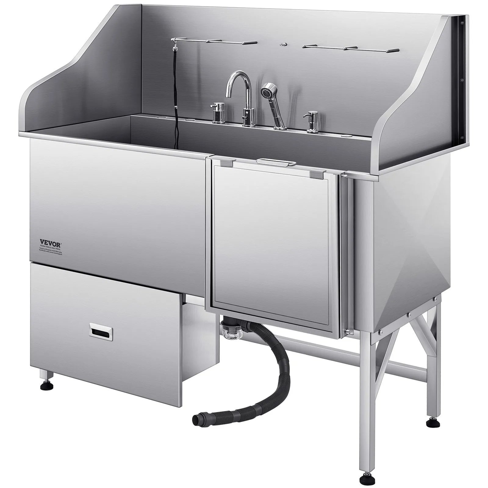 VEVOR 61 Inch Dog Grooming Bath Tub Stainless Steel w Ramp Water Filter