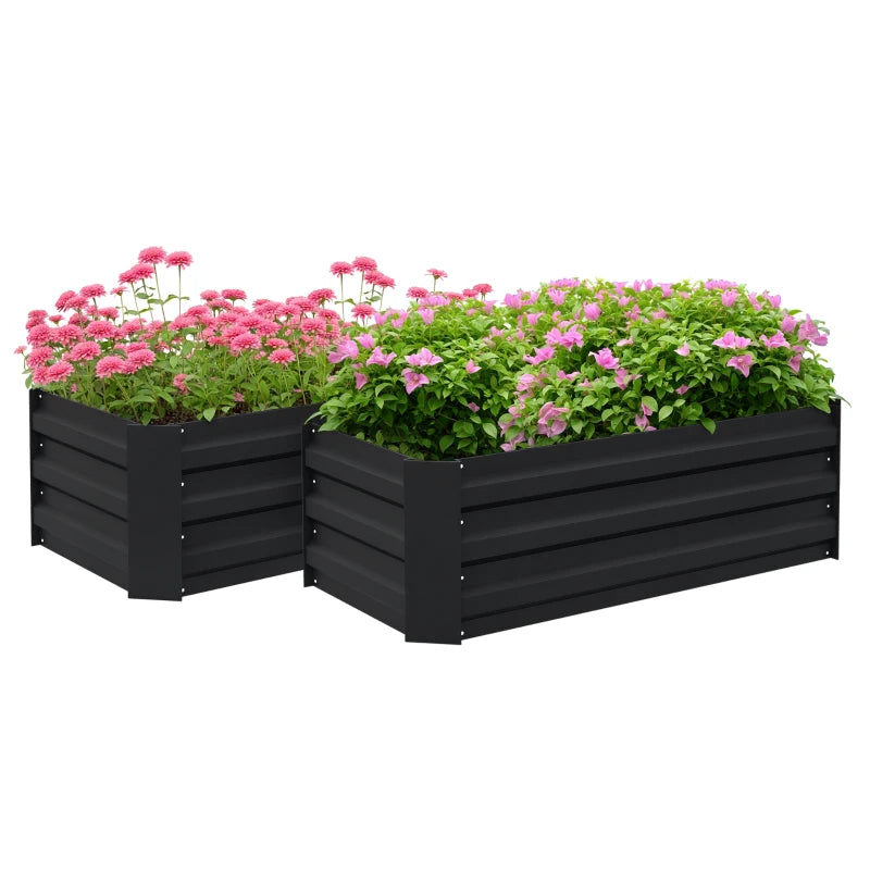 Set of 2 Raised Garden Bed, Steel Elevated Planter Box for Flowers, Herbs, Succulents, 39"x20"x12", Black