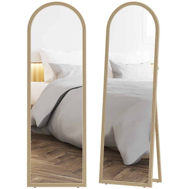 64" x 21" Full Length Mirror, Free Standing, Leaning or Wall, Arched Full Body Mirror with Faux Stone Frame, Beige