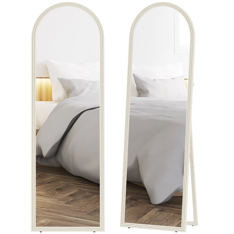 64" x 21" Full Length Mirror, Free Standing, Leaning or Wall, Arched Full Body Mirror with Faux Stone Frame, White