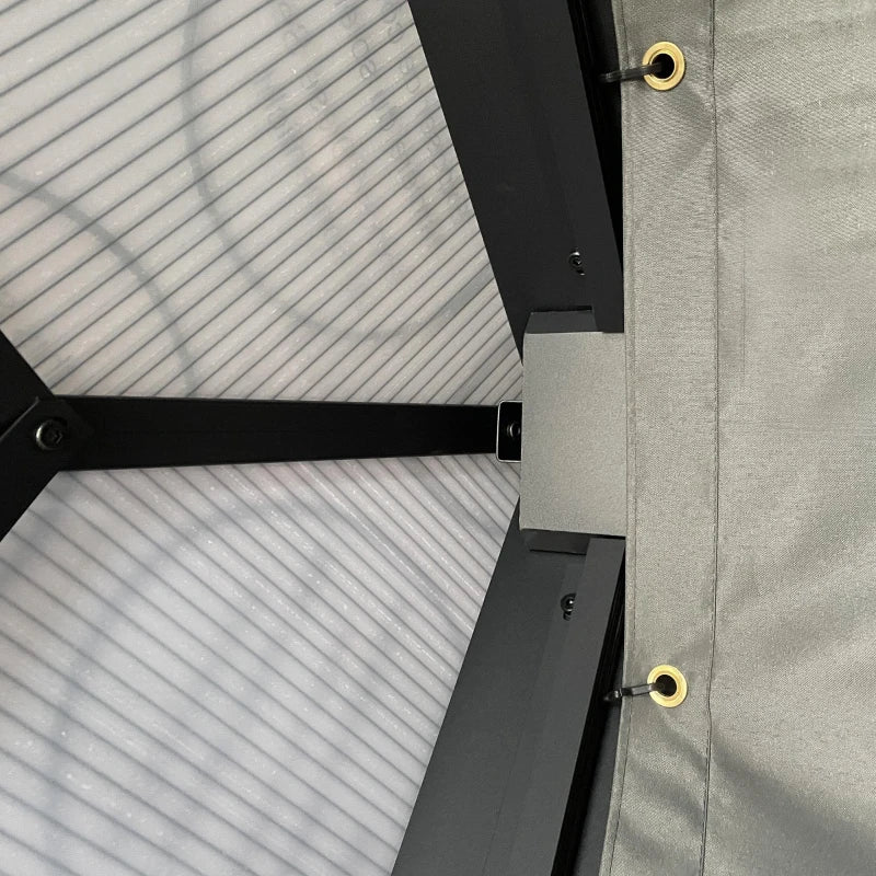 12' x 15' Hardtop Gazebo Canopy with Polycarbonate Roof, Aluminum Frame, Netting, Curtains and Ceiling Hook, Dark Grey