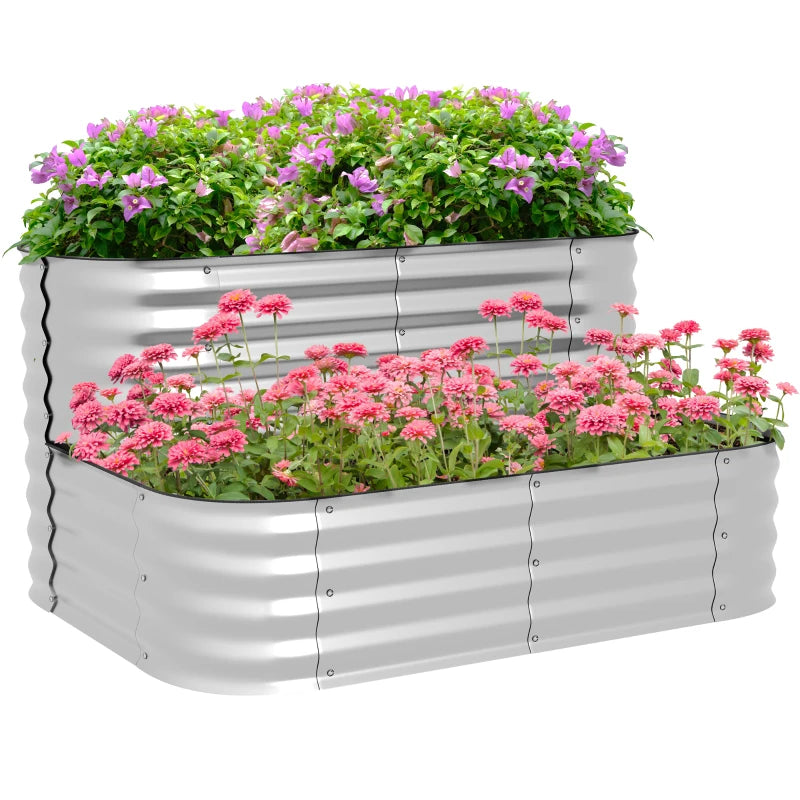 4'x3'x1' Outdoor Raised Garden Bed, 2-Tier Galvanized Planter Box with Safety Edging for Vegetable, Flower, Fruit