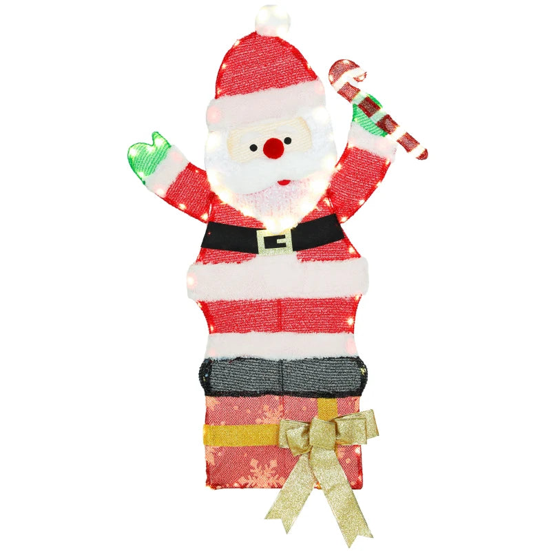 3ft Lighted Santa Claus, Light Up Christmas Decor with 97 LEDs, Stakes and Zip Ties, IP44 Waterproof for Indoor Outdoor