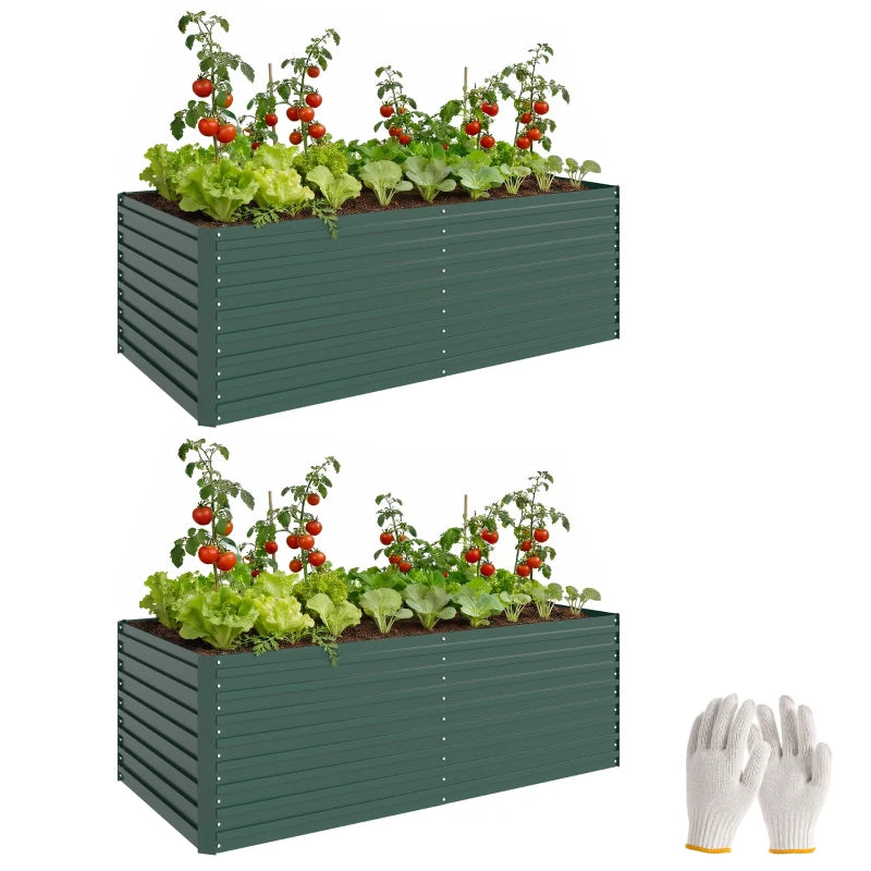 Set of 2 Galvanised Raised Garden Bed, 6 x 3 x 2 ft Metal Garden Bed with Safe Edging, Green