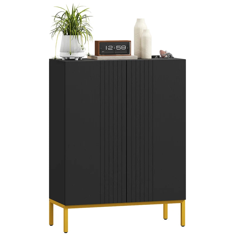 Shoe Storage Cabinet with Adjustable Shelves and Soft-Close Hinges, for 15-20 Pairs of Shoes, Black