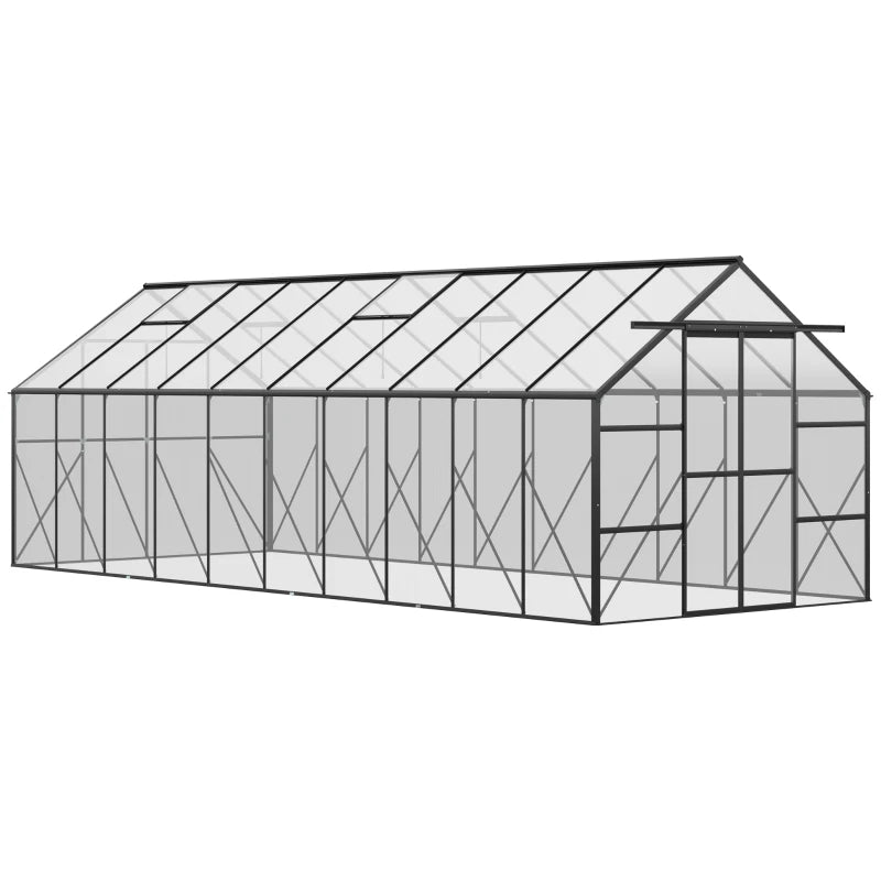 20' x 8' x 6.9' Walk-in Greenhouse with Adjustable Roof Vent, Rain Gutter and Sliding Door for Winter, Large Aluminum Greenhouse, Clear