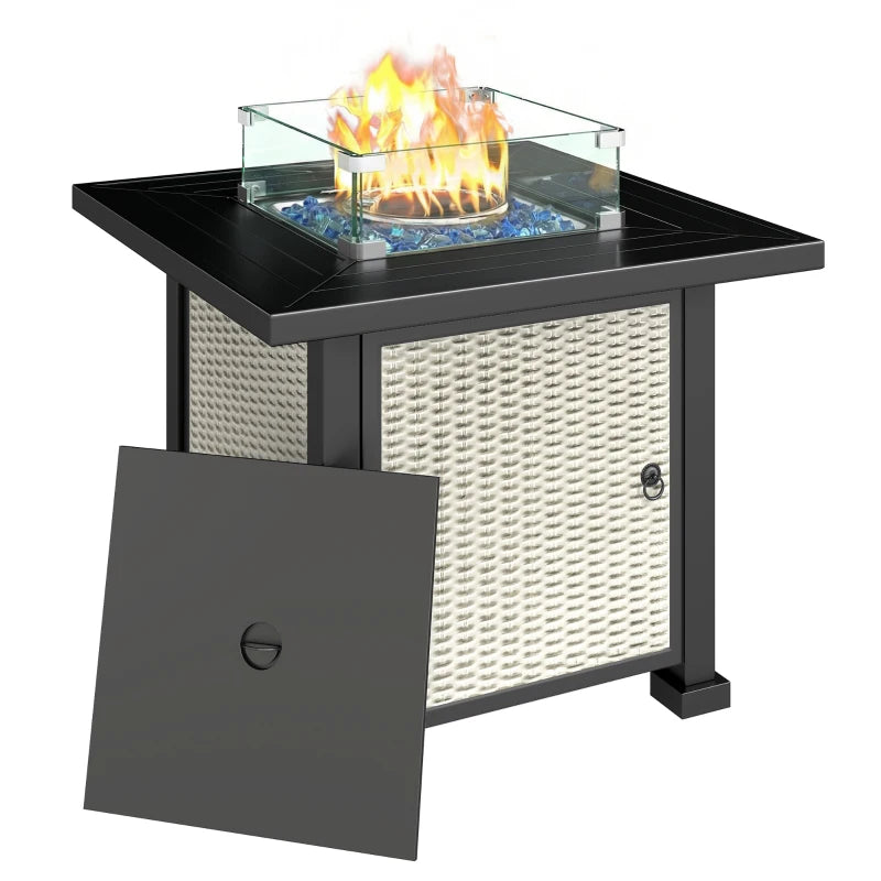 32" Propane Gas Fire Pit Table, 50,000 BTU Square Patio Table with Fire Pit, Wind Guard, Lid, CSA Certified, Grey