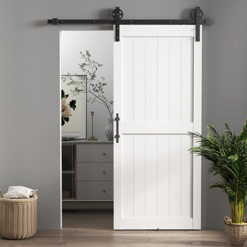 36inx84in Barn Door with 6FT Sliding Door Hardware Kit, Handle, Upgraded Rollers and Floor Guide, Waterproof, White