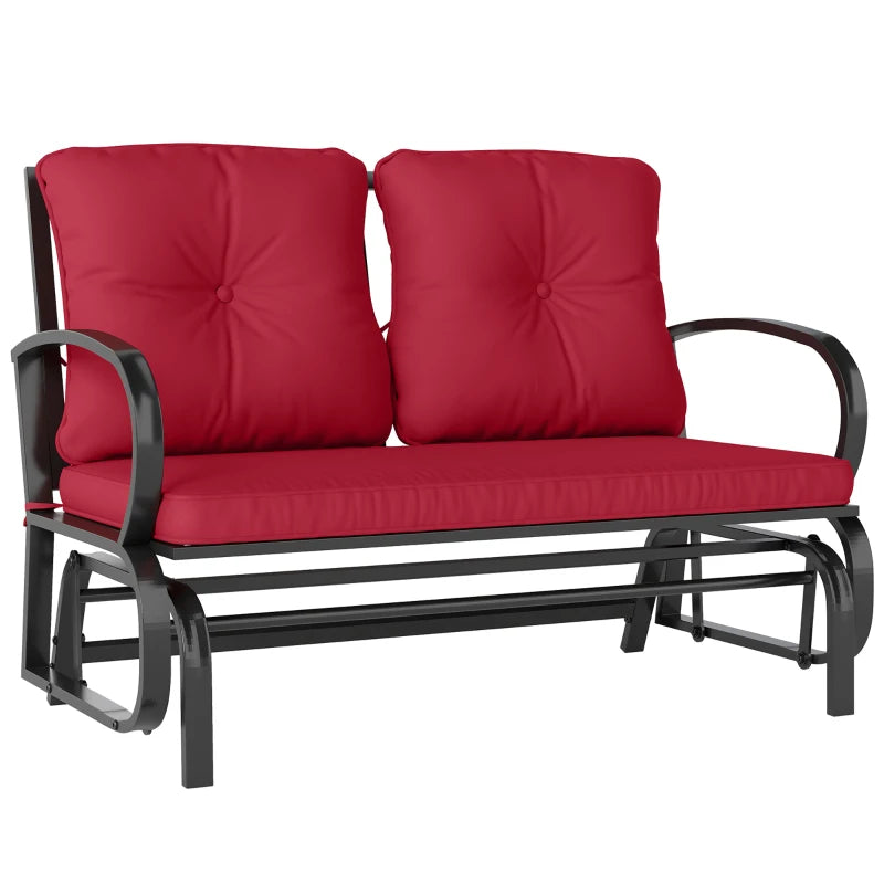 2-Person Outdoor Glider Chair, Patio Double Rocking Loveseat with Steel Frame and Cushions for Backyard, Garden and Porch, Red