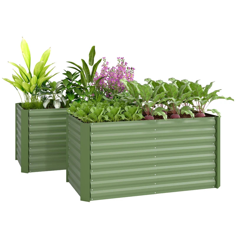 Set of 2 Galvanized Metal Planters for Outdoor Plants, 4' x 2' x 2' Raised Garden Bed, Light Green