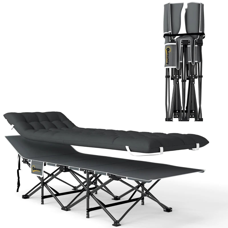 26.8" Wide Folding Bed, Camping Cot for Adults with Cushion, Carry Bag, Max Load 330 LBS, Black