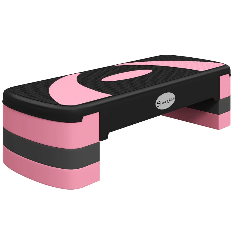 Soozier Adjustable Aerobic Stepper, Exercise Step Platform, Step Exercise Trainer, Workout Fitness Yoga Risers, 4"-6"-8", Pink