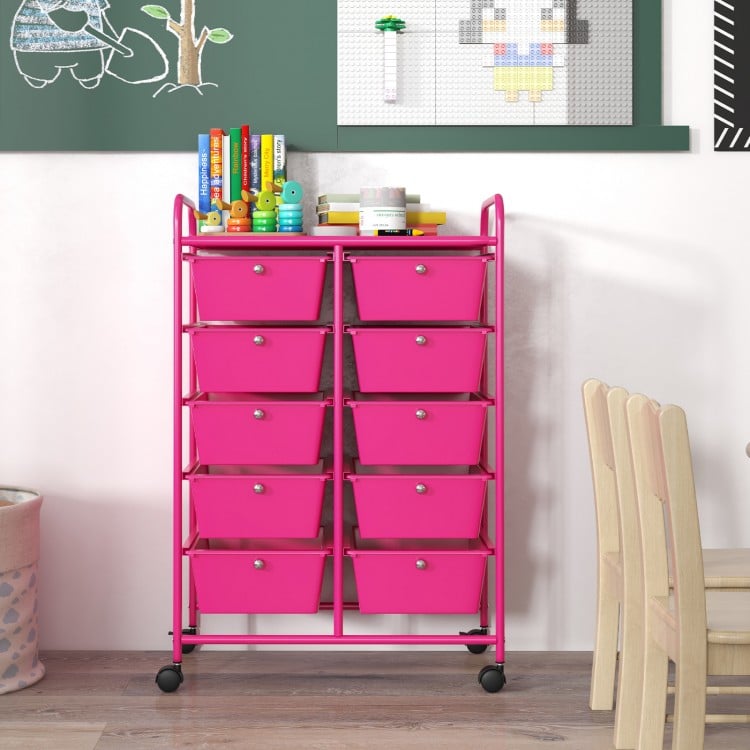 10-Drawer Rolling Storage Cart-Pink