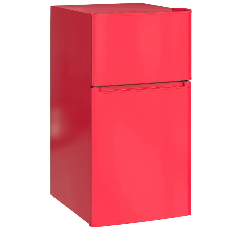 3.2 Cu Ft Compact Refrigerator, Mini Fridge with Freezer, Adjustable Shelves and Reversible Doors for Bedroom, Red
