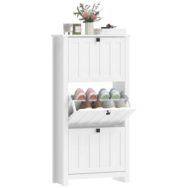 Slim Shoe Cabinet with 3 Flip Drawers, Shoe Storage Cabinet with Adjustable Shelves for Entryway, Holds 12 Pairs, White