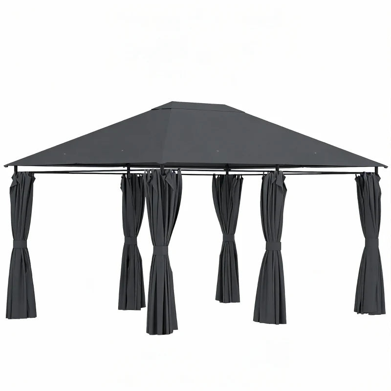 13'x 10' Soft-top Steel Patio Gazebo Canopy Party Tent with 6 Removable Curtains and Drainage Holes, Dark Grey