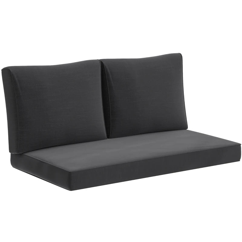 2 Seater Outdoor Seat Cushions with Backrest, Loveseat Double Sofa Outdoor Furniture Cushions, Black