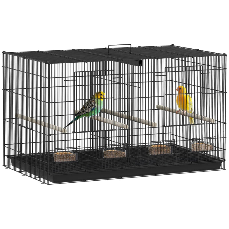 18" H Bird Cage, Large Parakeet Cage for Budgie, Lovebird, Canary, Finches with Divider, Black