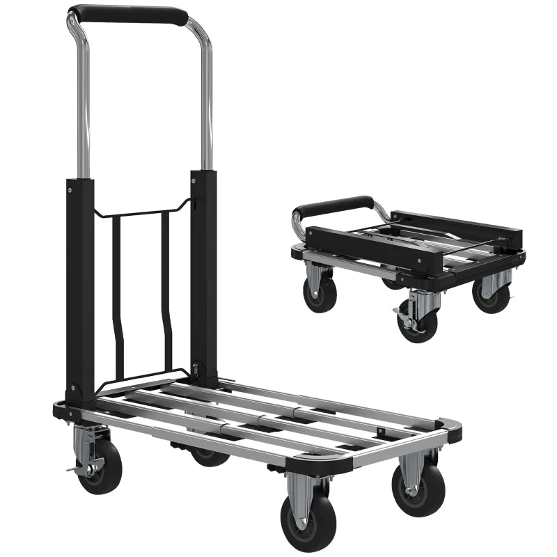 330 lbs Heavy Duty Hand Truck, Folding Trolley, Dolly with Adjustable Handle and Extendable Platform, Silver and Black