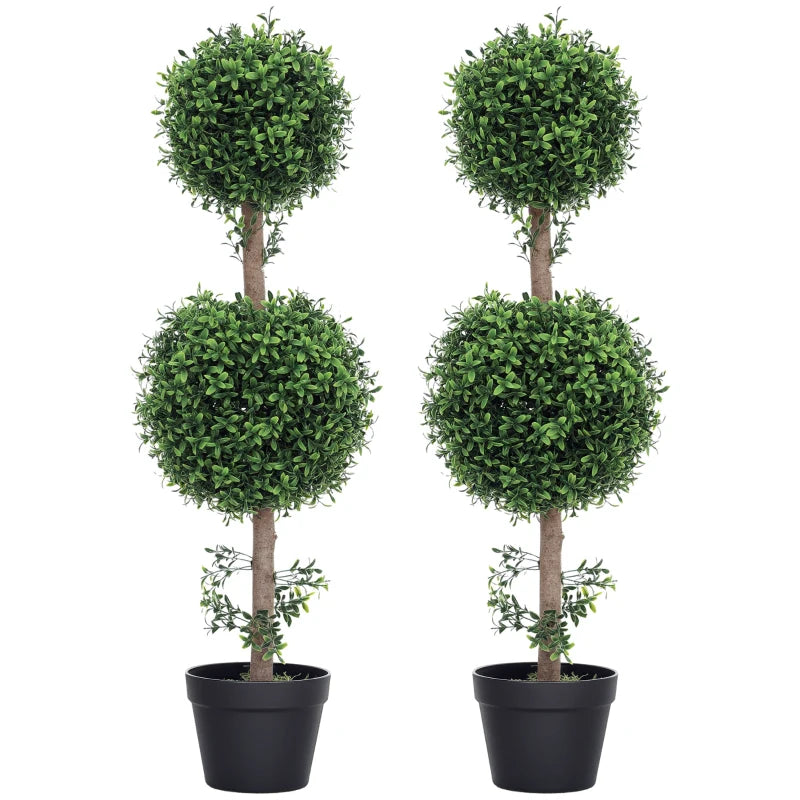2 Pack 36.1" Artificial Trees, Boxwood Topiary Ball Trees with Pot for Indoor, Outdoor, Home Office, Living Room, Green