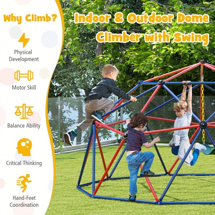 10 Feet Dome Climber with Swing and 800 Lbs Load Capacity-Red