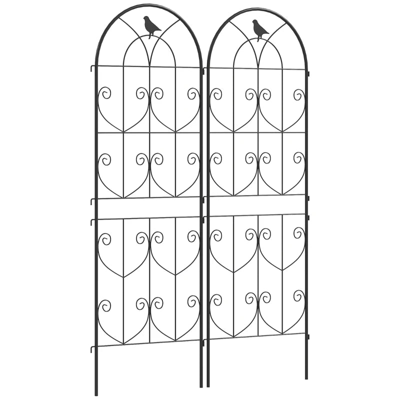 Set of 2 Metal Garden Trellis, Decorative Trellis Panels, Bird Design, 150 x 50 cm, Black