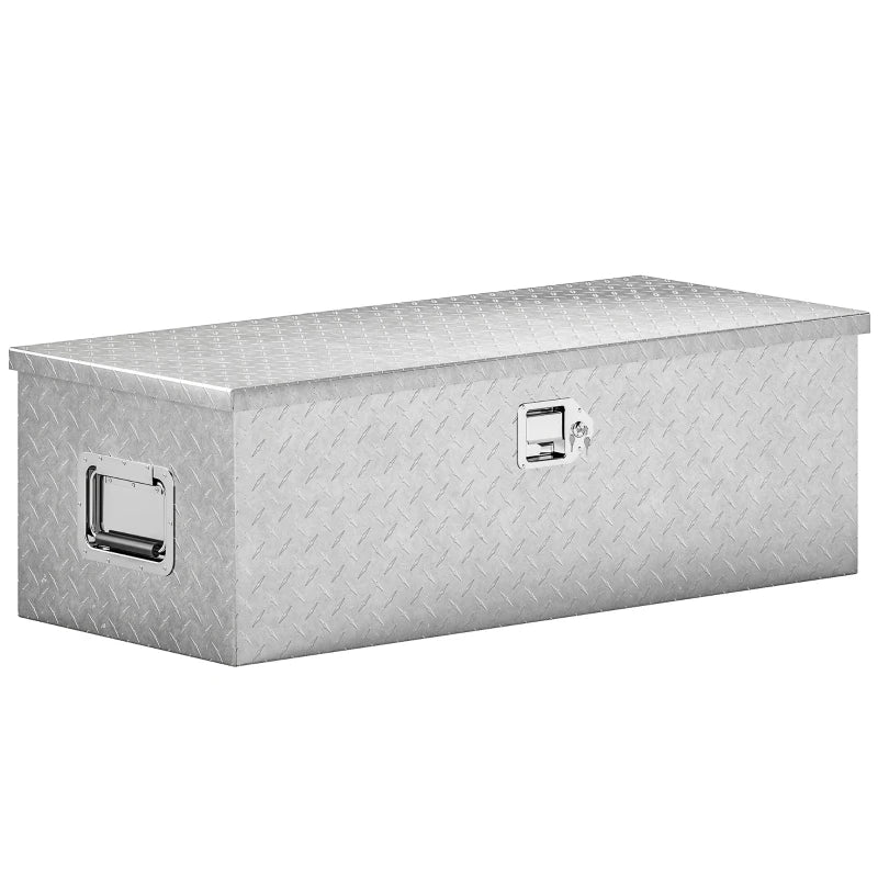 30 Inch Truck Bed Tool Box, Heavy Duty Aluminum Diamond Plate Trailer Tongue Box with Side Handle and Locks Keys