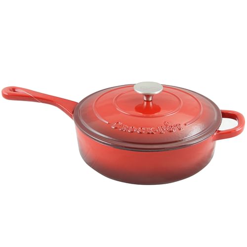 Crock Pot Artisan 3.5 Quart Enameled Cast Iron Deep Sauté Pan With Self Basting Lid in Scarlet Red - Free Shipping 