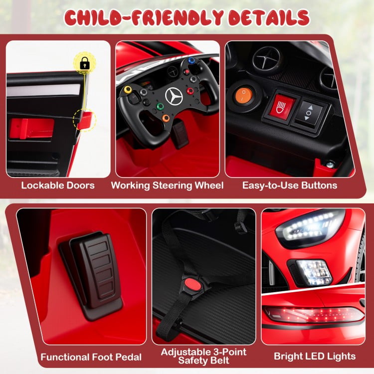 12V Kids Ride-On Car Mercedes-AMG GT3 Licensed with Adjustable Speed-Red