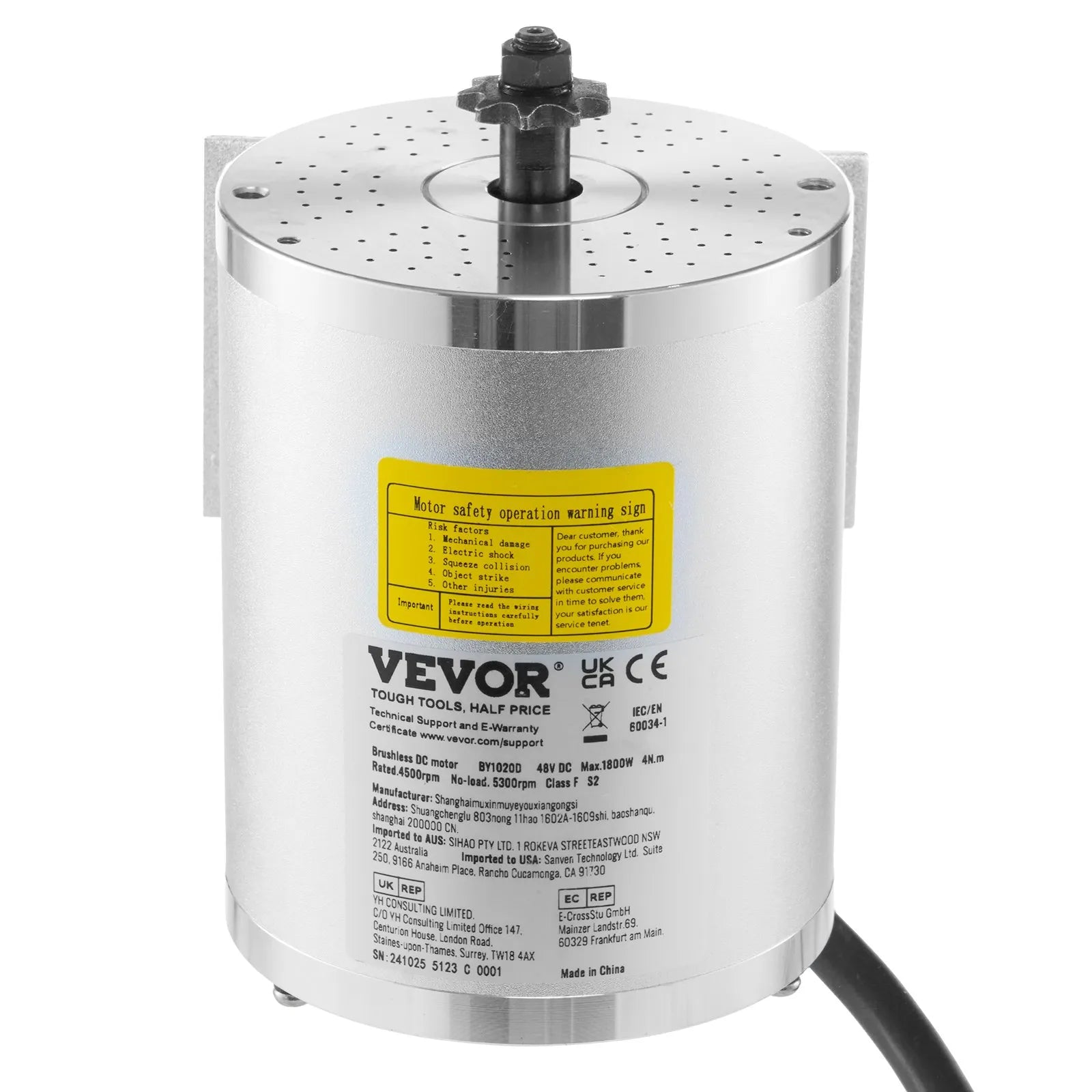 VEVOR 1800W Electric Brushless DC Motor Kit 48V 4500rpm with Upgraded Controller