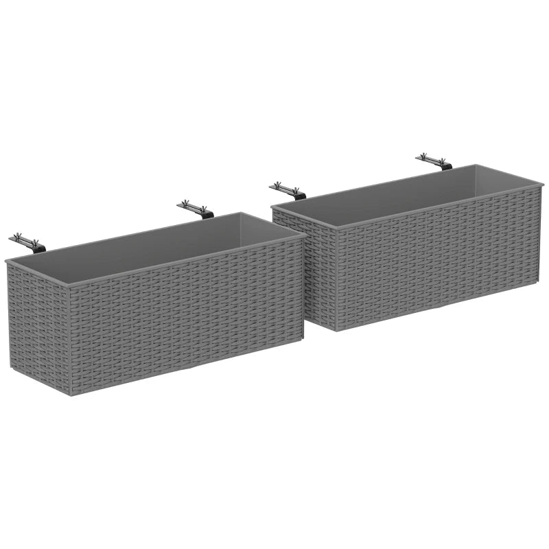 2 Pack 20 Inch Hanging Flower Pots, Railing Planter Box for Fence, Garden, Rattan Look, Grey