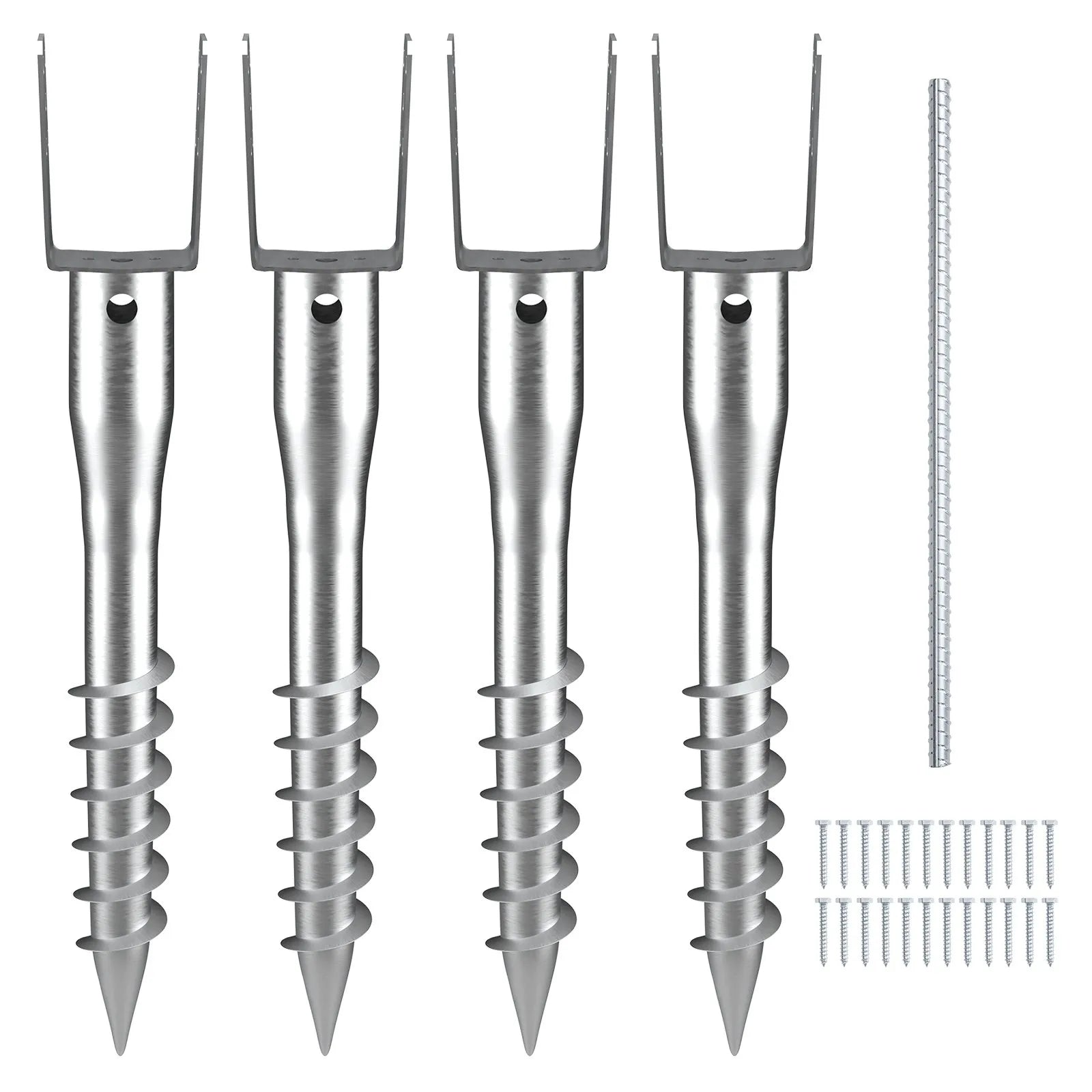 VEVOR No Dig Ground Anchor, 4 Pack 3.94 x 2.76 x 27.56 in DIY Screw in Post Stake, Includes 6 Lag Bolts & a Rebar, U-Shape Heavy Duty Steel Post Holder, Great for Mailbox Posts and Fence Posts
