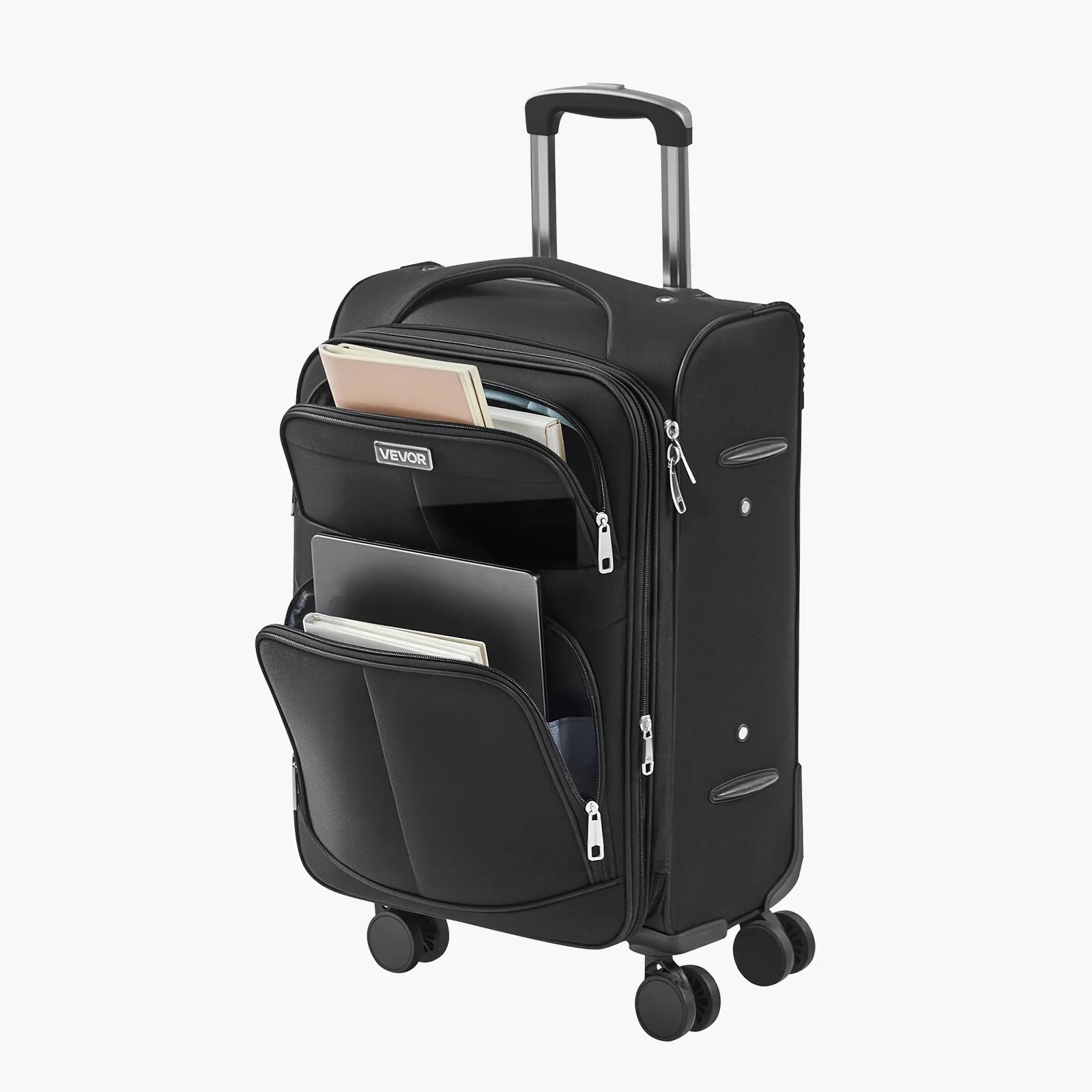 VEVOR 20" Softside Expandable Luggage with Spinner Wheel Carry on Suitcase Black