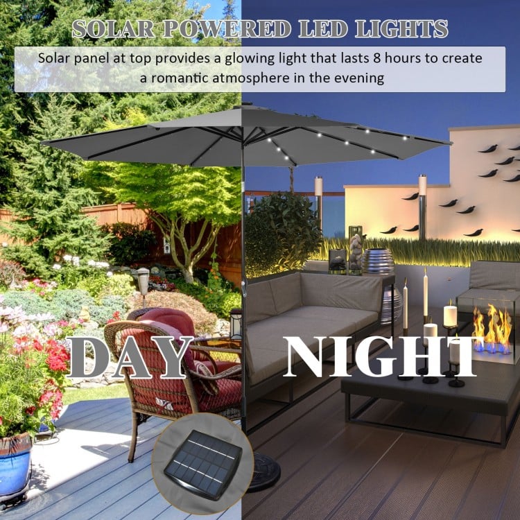 10 Feet Outdoor Patio Umbrella with Bright Solar LED Lights-Gray