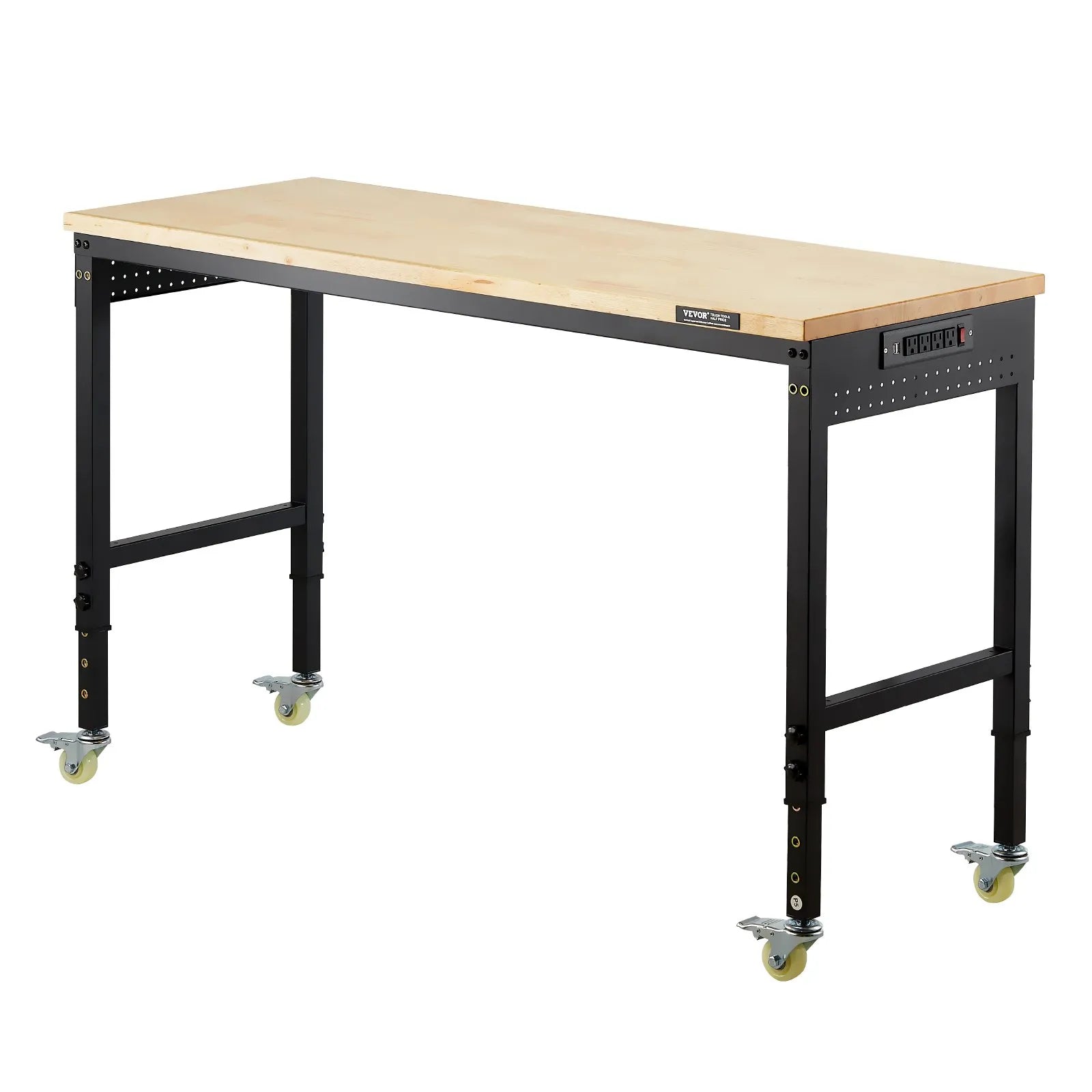 VEVOR 60" Workbench on Wheels Adjustable Height Table with Power Outlet & Pegboard