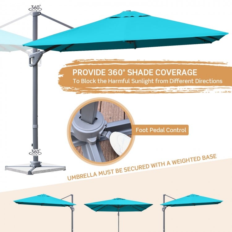 10 x 10 Feet Patio Offset Cantilever Umbrella with Aluminum 360-degree Rotation Tilt-Turquoise
