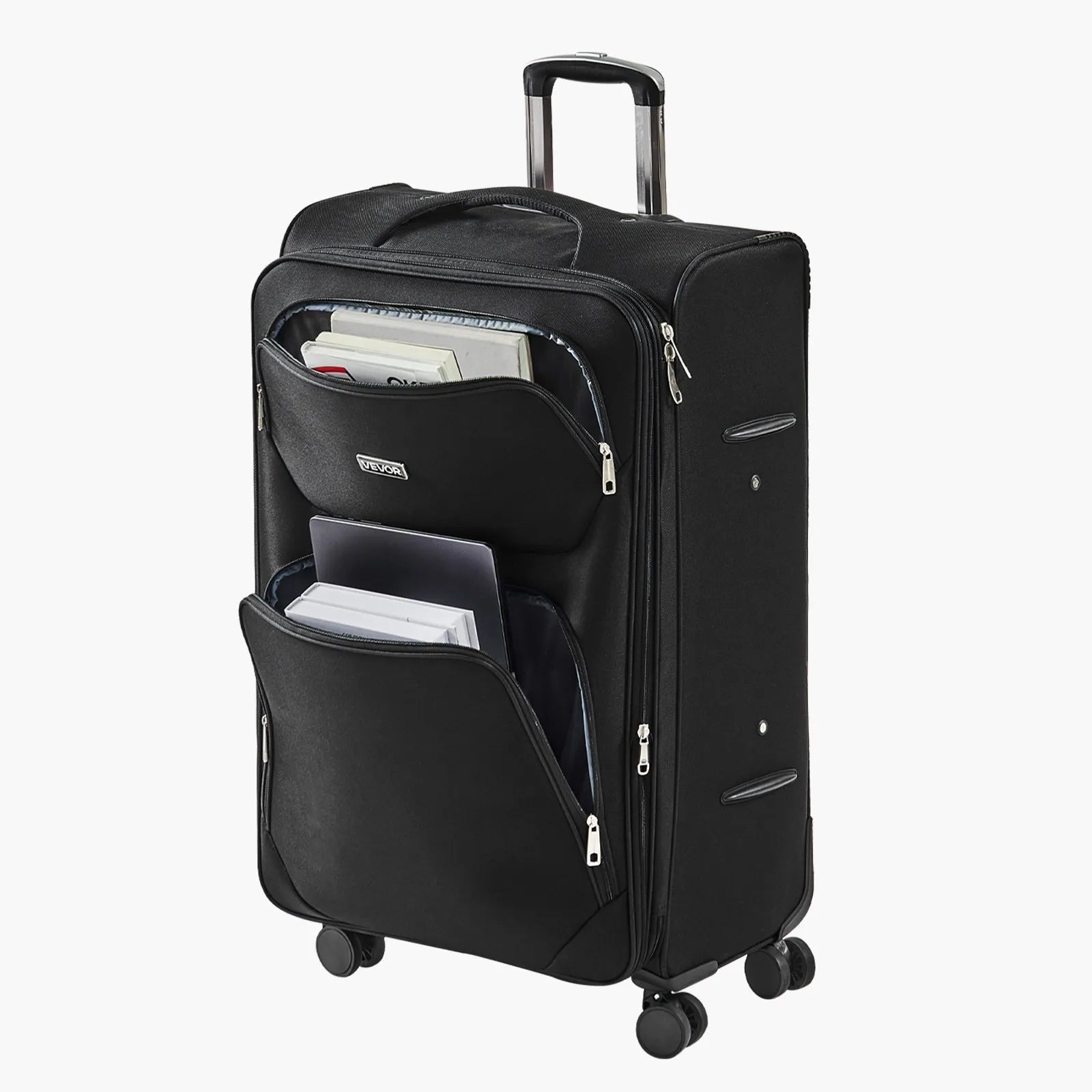 VEVOR 28" Softside Expandable Luggage with Spinner Wheels Checked Suitcase Black