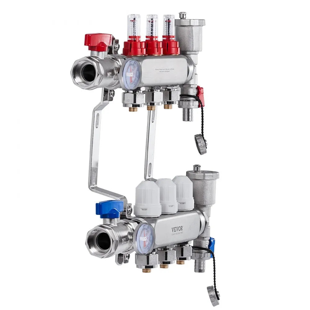 VEVOR 3-Branch Radiant Heat Manifold 1/2" PEX Tubing Floor Heating Manifold Set